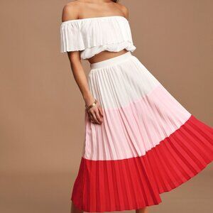 White Colorblock Pleated Two-piece Dress - Size XL